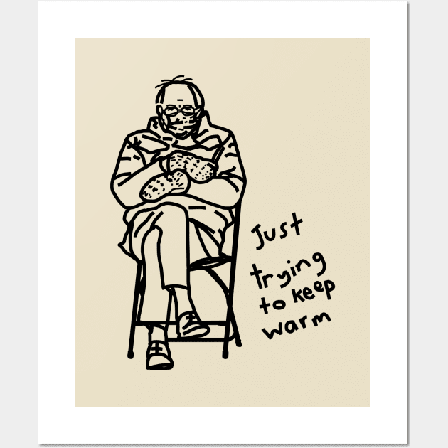 Bernie Sanders Mittens Just Trying to Keep Warm Line Drawing Wall Art by ellenhenryart